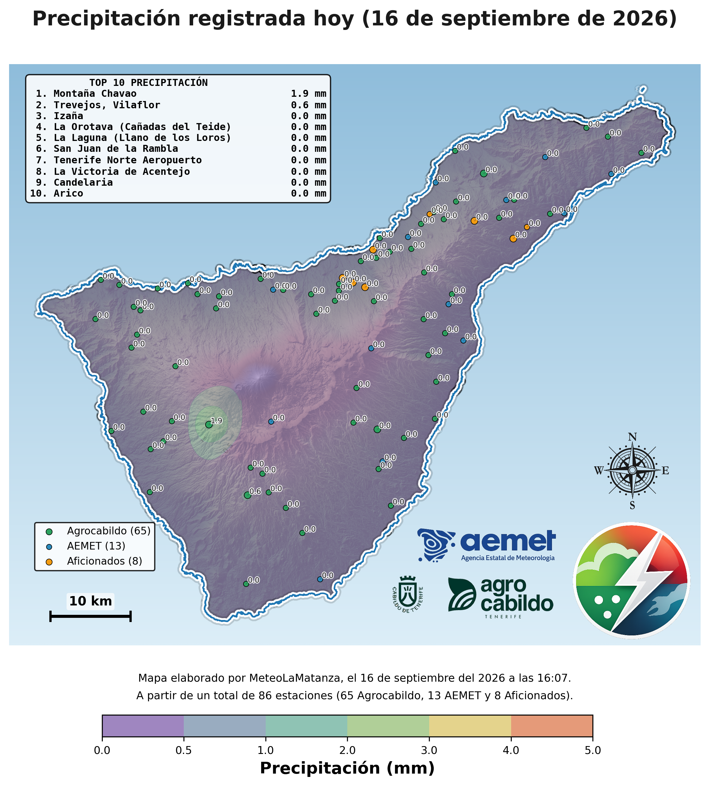 Mapa de precipitación en Tenerife